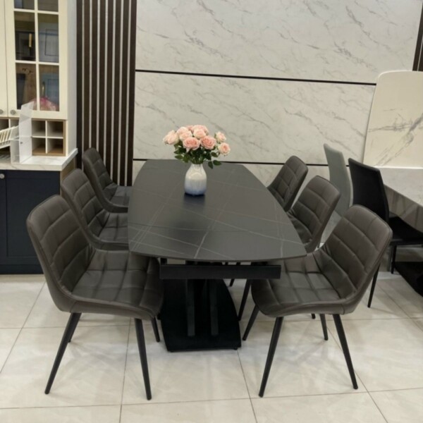 Bàn ăn thông minh mặt đá Ceramic kéo dài kèm ghế Loft Caro