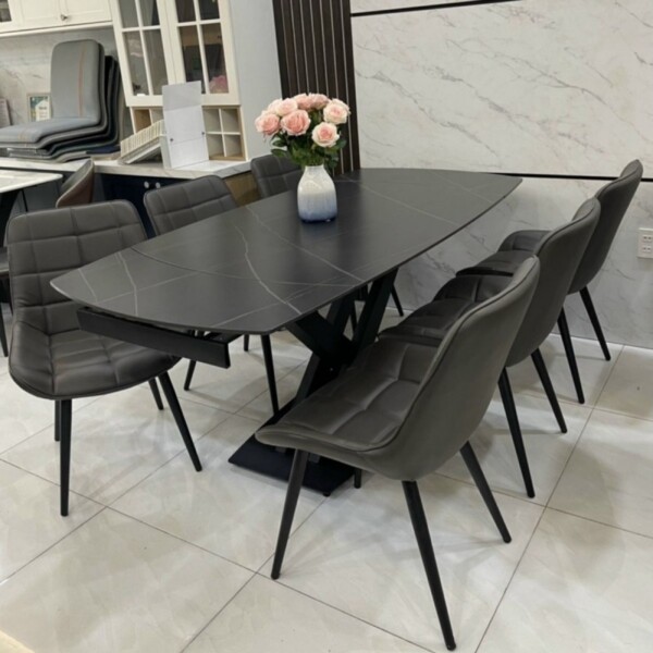 Bàn ăn thông minh mặt đá Ceramic kéo dài kèm ghế Loft Caro