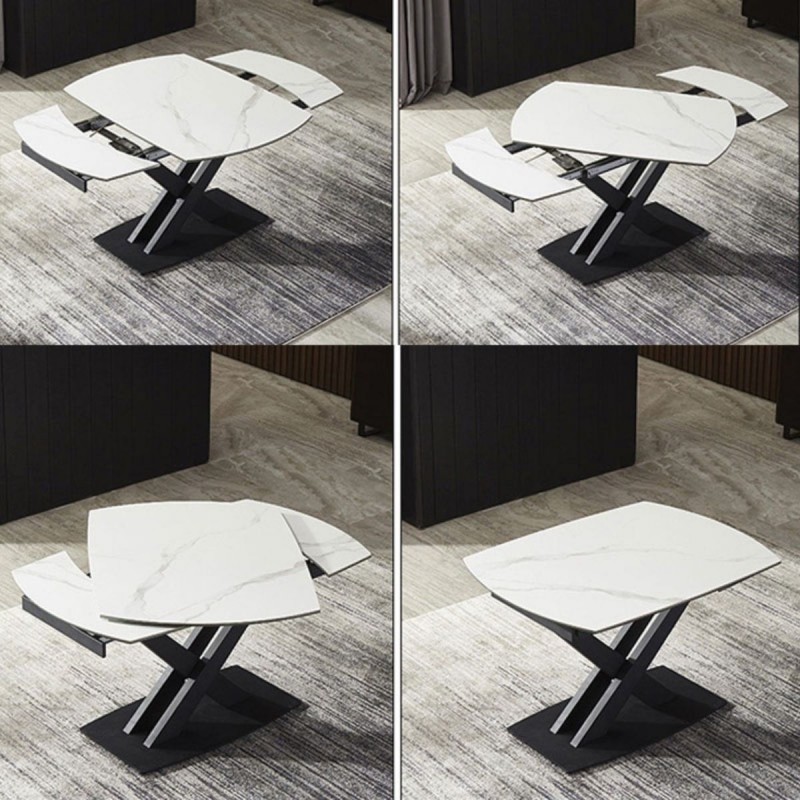 Bàn ăn thông minh mặt đá Ceramic kéo dài kèm ghế Loft Caro