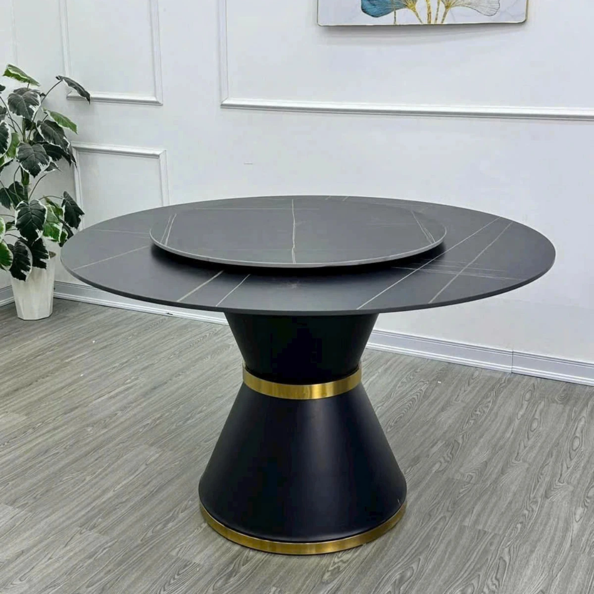 Bàn ăn tròn mâm xoay 2 mặt đá ceramic