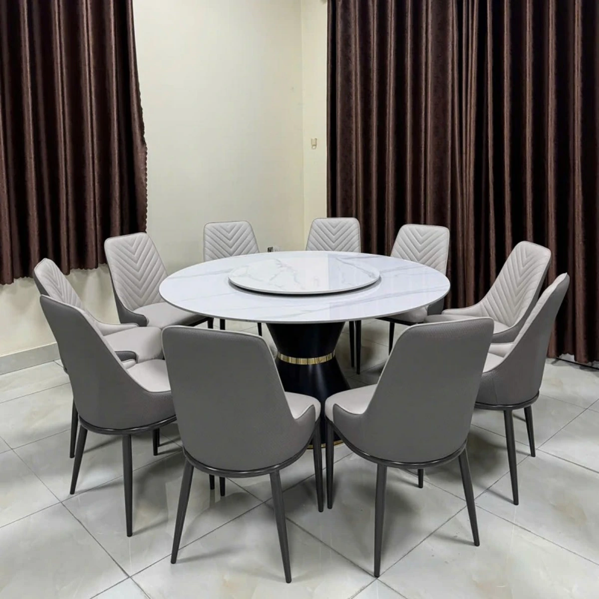 Bàn ăn tròn mâm xoay 2 mặt đá ceramic