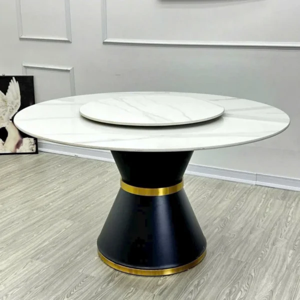 Bàn ăn tròn mâm xoay 2 mặt đá ceramic