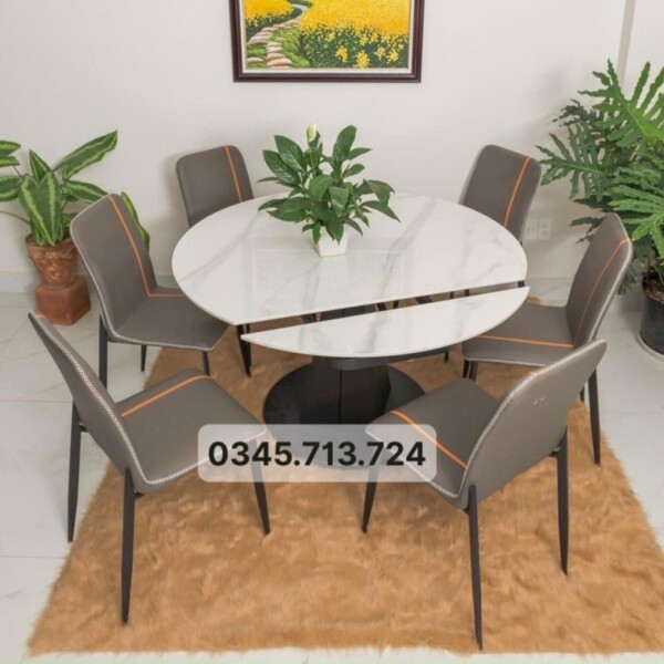 Bàn ăn thông minh mặt đá Ceramic bóng ghế Vertical