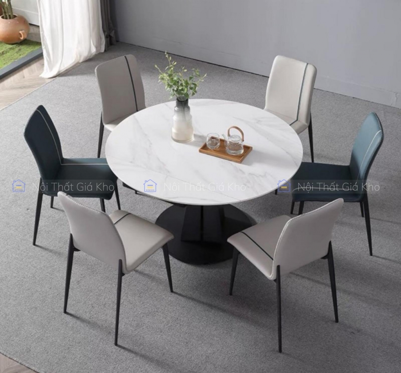 Bàn ăn tròn xoay thông minh nhập khẩu mặt đá Ceramic