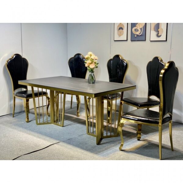 Bộ bàn ăn 3 cạnh mặt đá cẩm thạch kết hợp ghế Hoa Mai