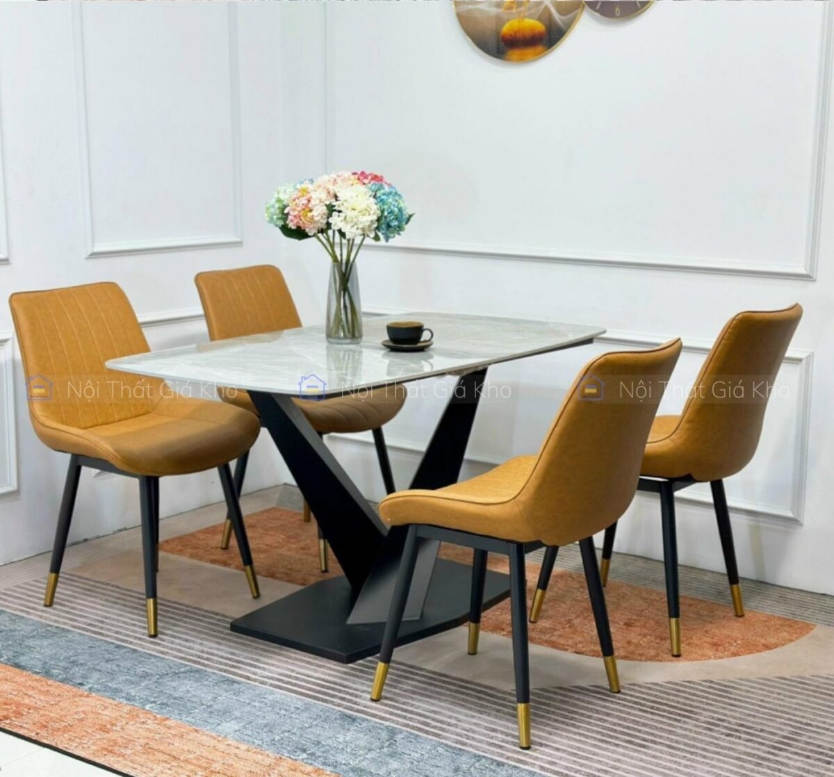 Bộ bàn ăn 4 ghế Loft sọc