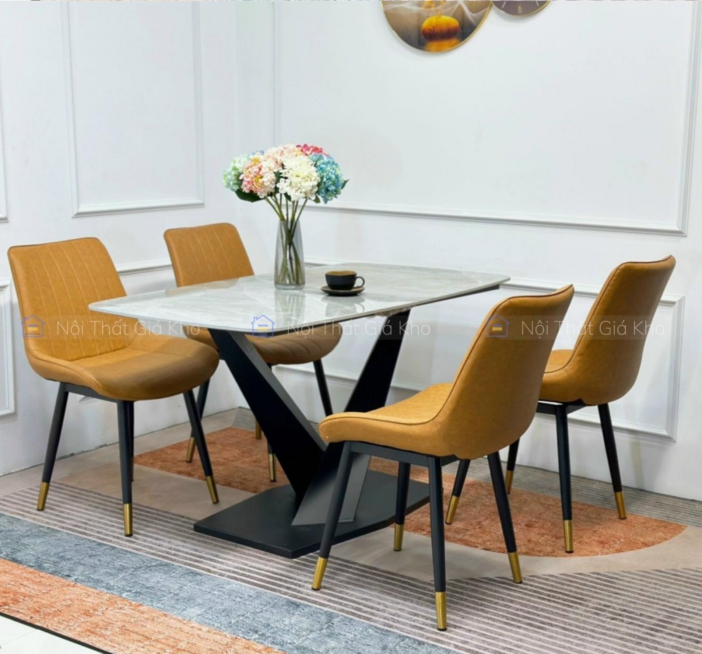 Bộ bàn ăn 4 ghế Loft sọc