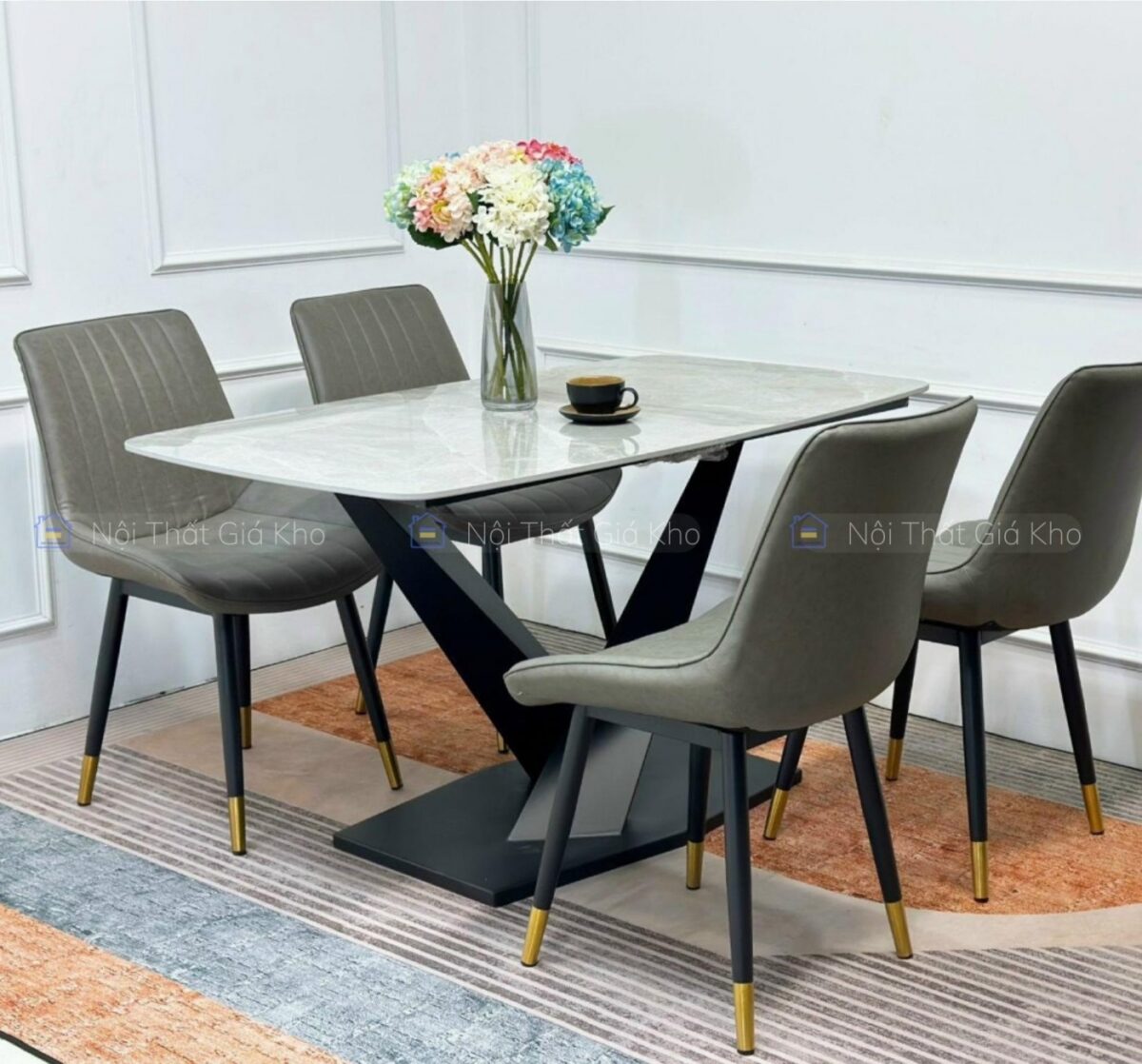 Bộ bàn ăn 4 ghế Loft sọc