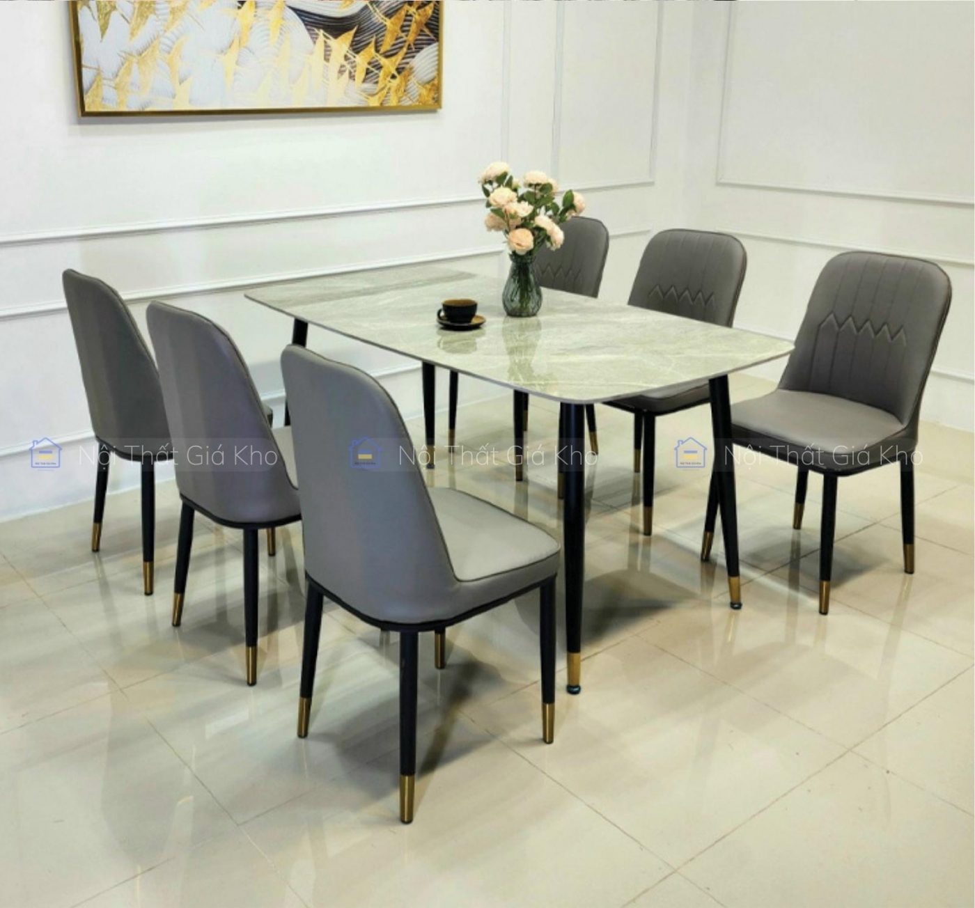 Bộ bàn ăn 4 ghế Monet chân côn