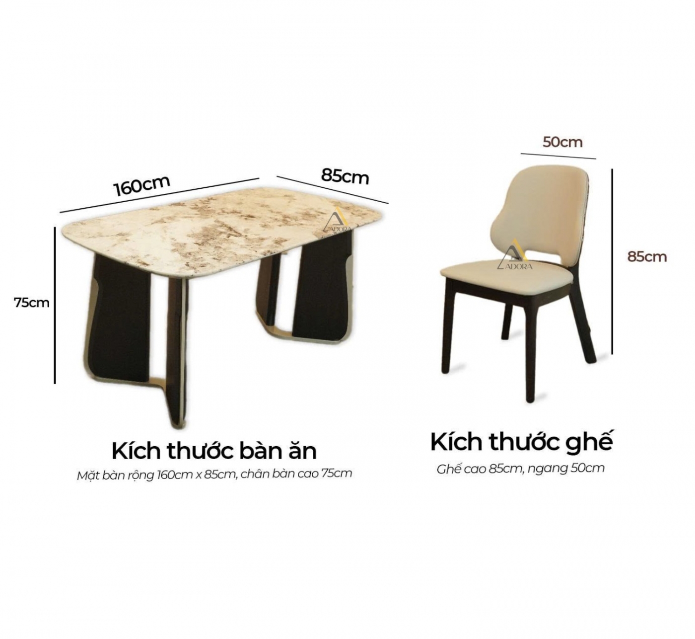 Bộ bàn ăn gỗ 6 ghế Adora