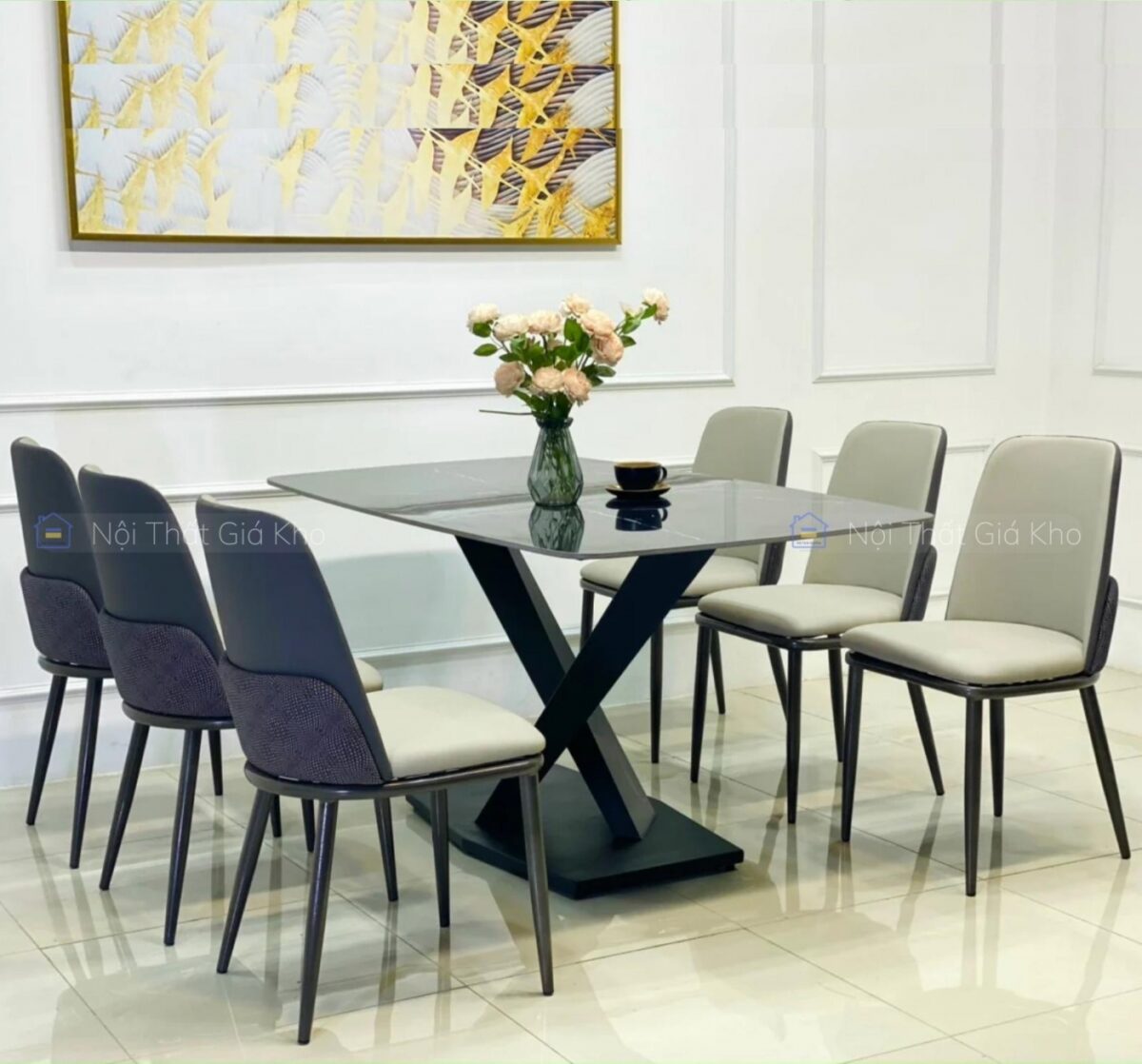 Bộ bàn ăn mặt đá 6 ghế Snake