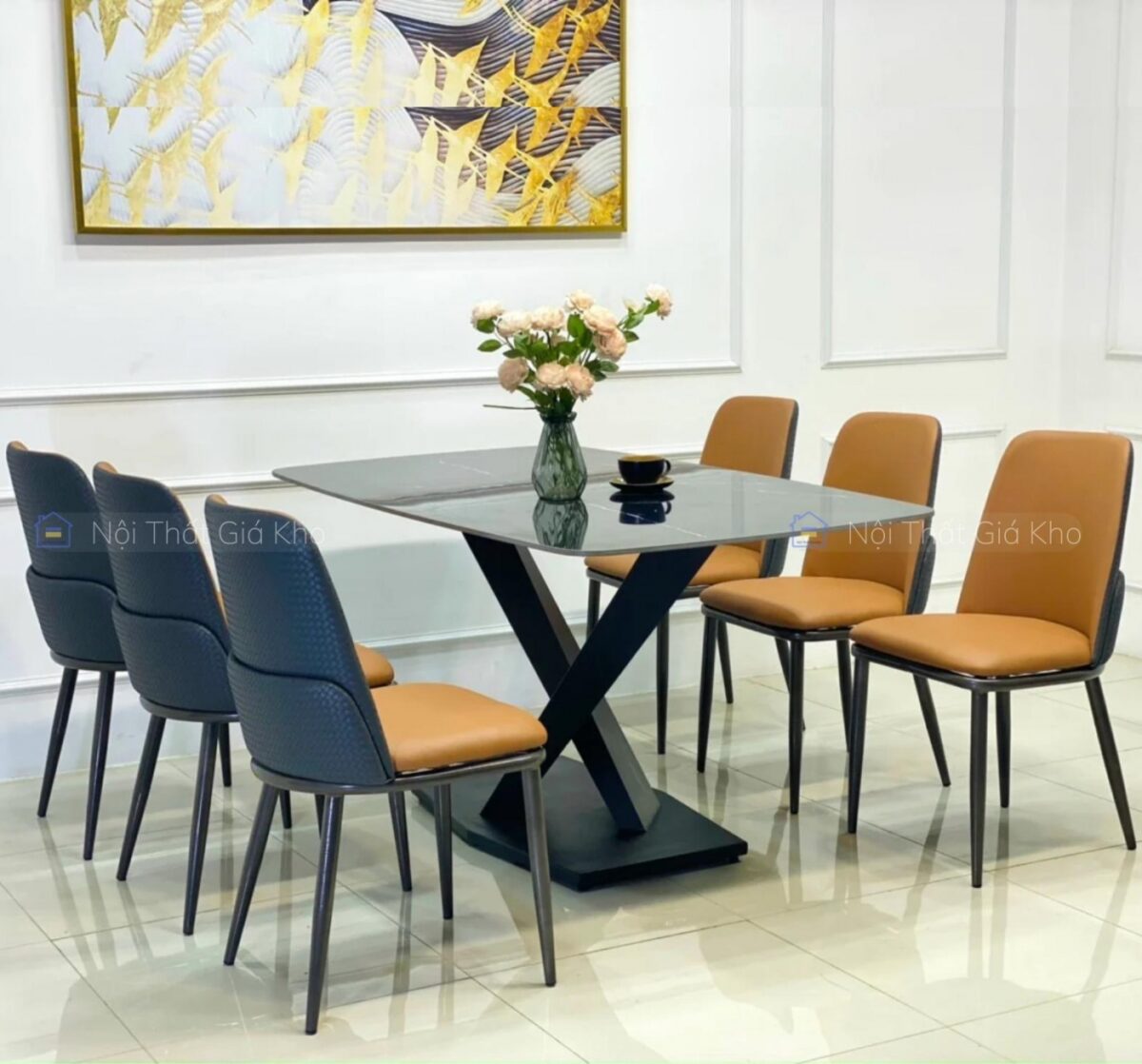 Bộ bàn ăn mặt đá 6 ghế Snake