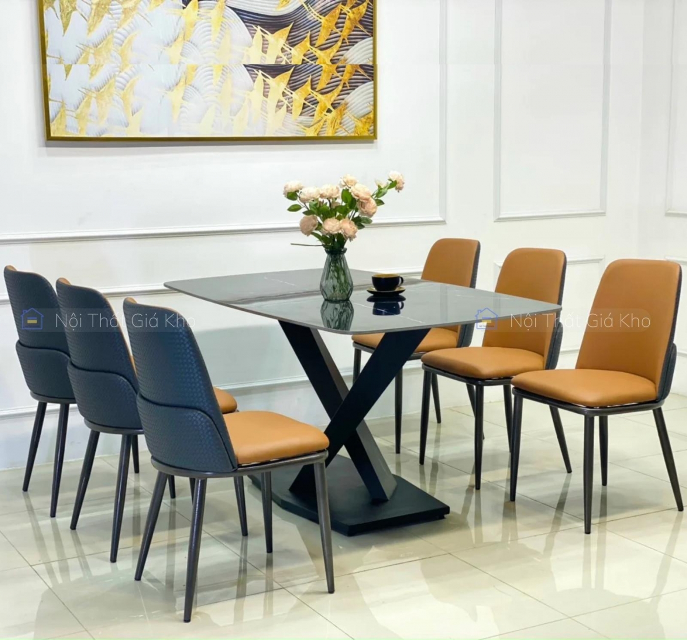 Bộ bàn ăn mặt đá 6 ghế Snake