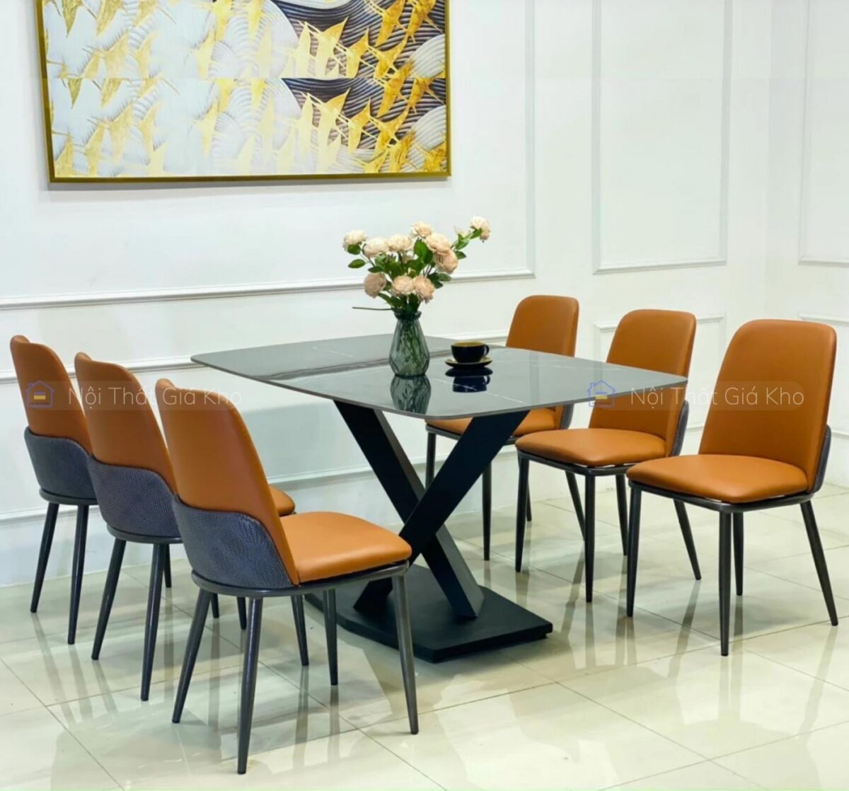 Bộ bàn ăn mặt đá 6 ghế Snake