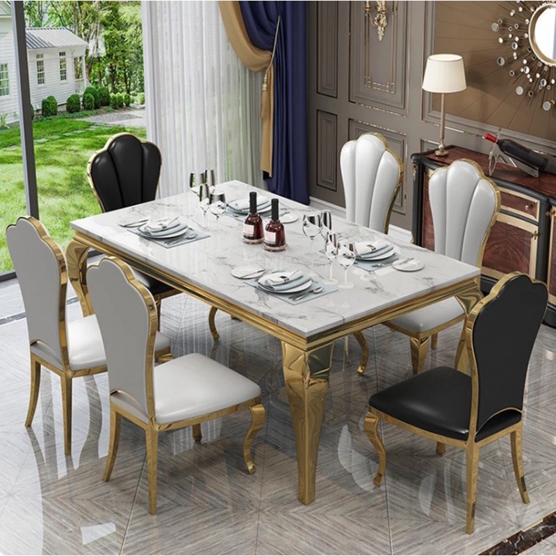 Bộ bàn ăn mặt đá cao cấp tân cổ điển