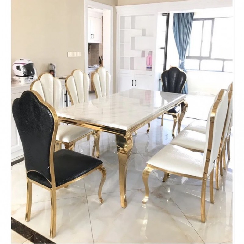 Bộ bàn ăn mặt đá cao cấp tân cổ điển