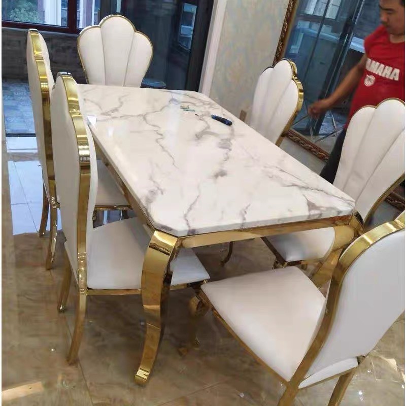 Bộ bàn ăn mặt đá cao cấp tân cổ điển
