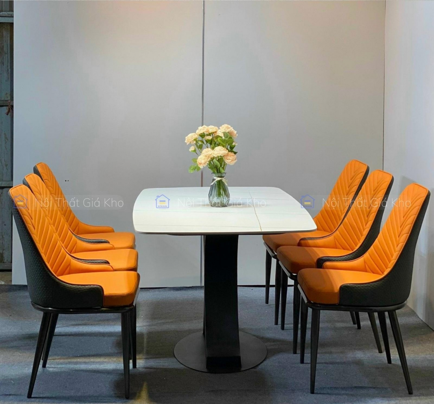 Bộ bàn ăn mặt đá Ceramic 6 ghế Spine