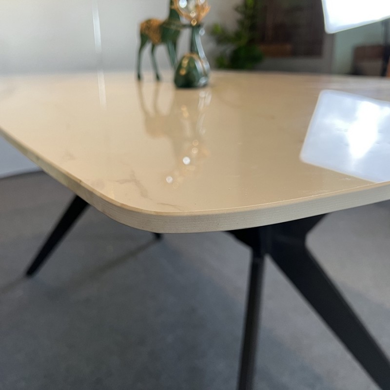 Bộ bàn ăn mặt đá Ceramic bóng chân chữ H kết hợp ghế Loft vuông