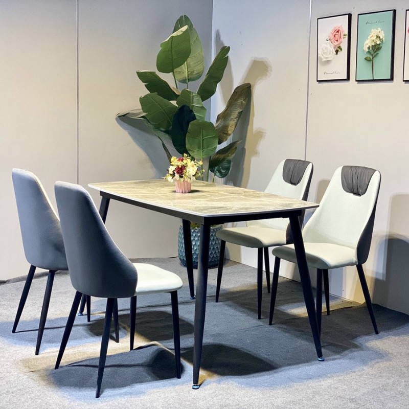 Bộ bàn ăn mặt đá Ceramic bóng kết hợp ghế Spot