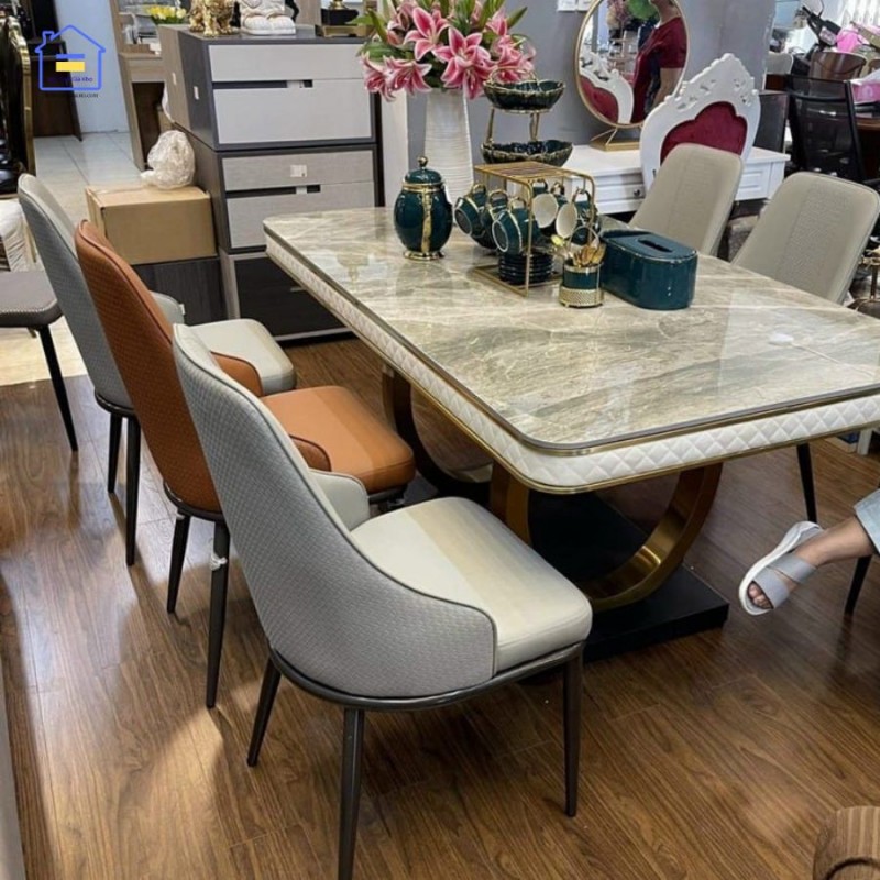 Bộ bàn ăn mặt đá Ceramic kèm ghế Sheraton