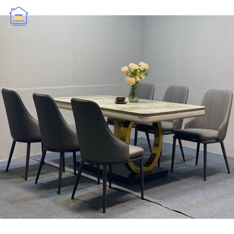 Bộ bàn ăn mặt đá Ceramic kèm ghế Sheraton