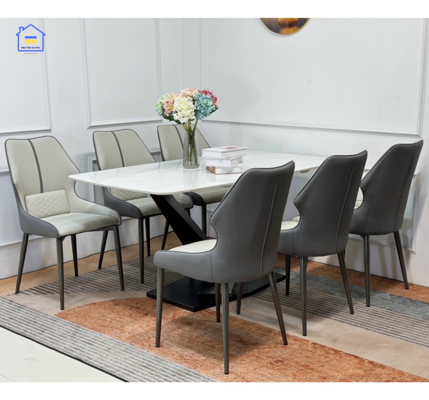 Bộ bàn ăn mặt đá ghế Veno