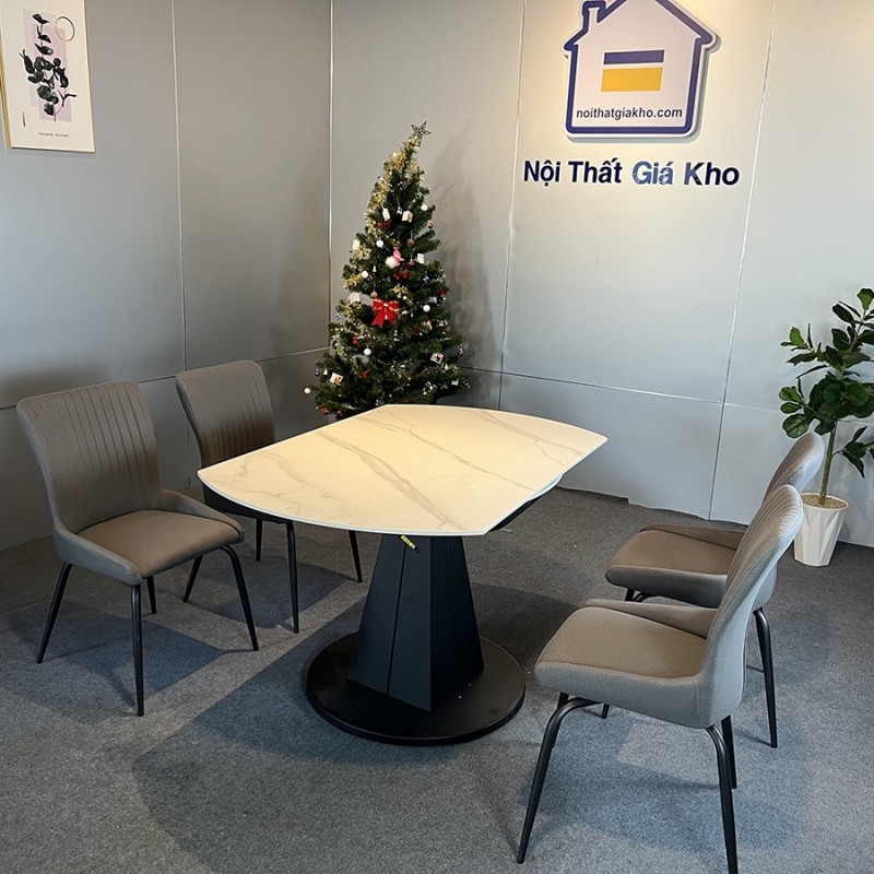 Bộ bàn ăn mặt đá phiến thông minh tròn xoay kết hợp ghế Royal
