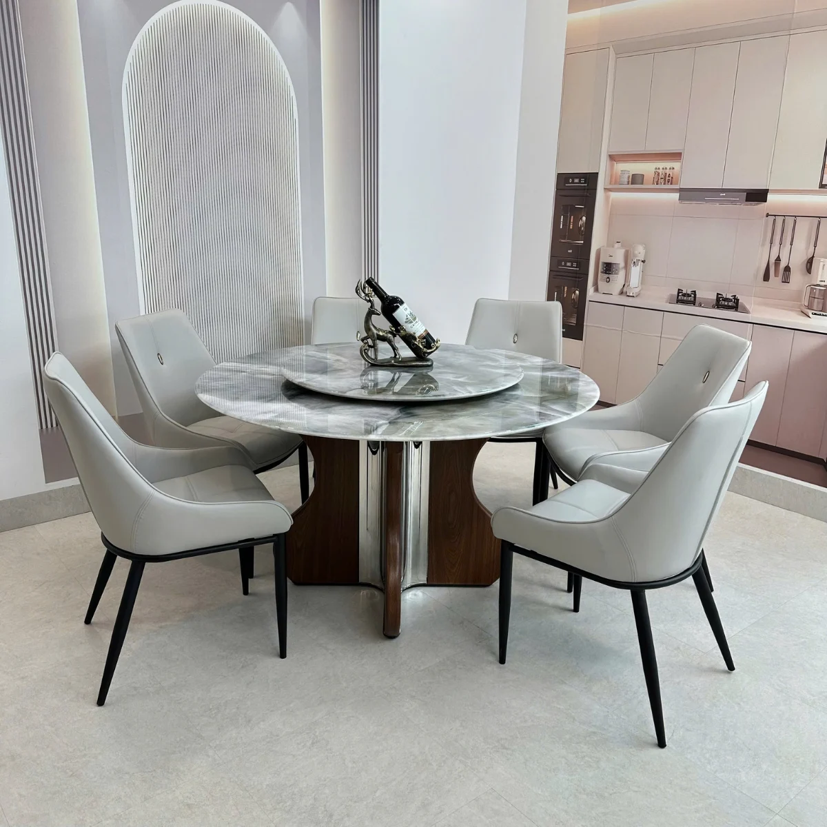 Bộ bàn ghế tròn xoay 2 mặt đá vi tinh thể