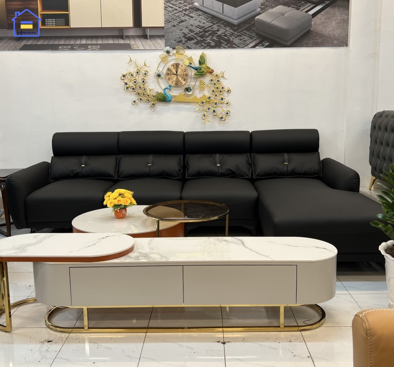 Bộ sofa góc L cao cấp 3mx1m8 tặng bàn trà