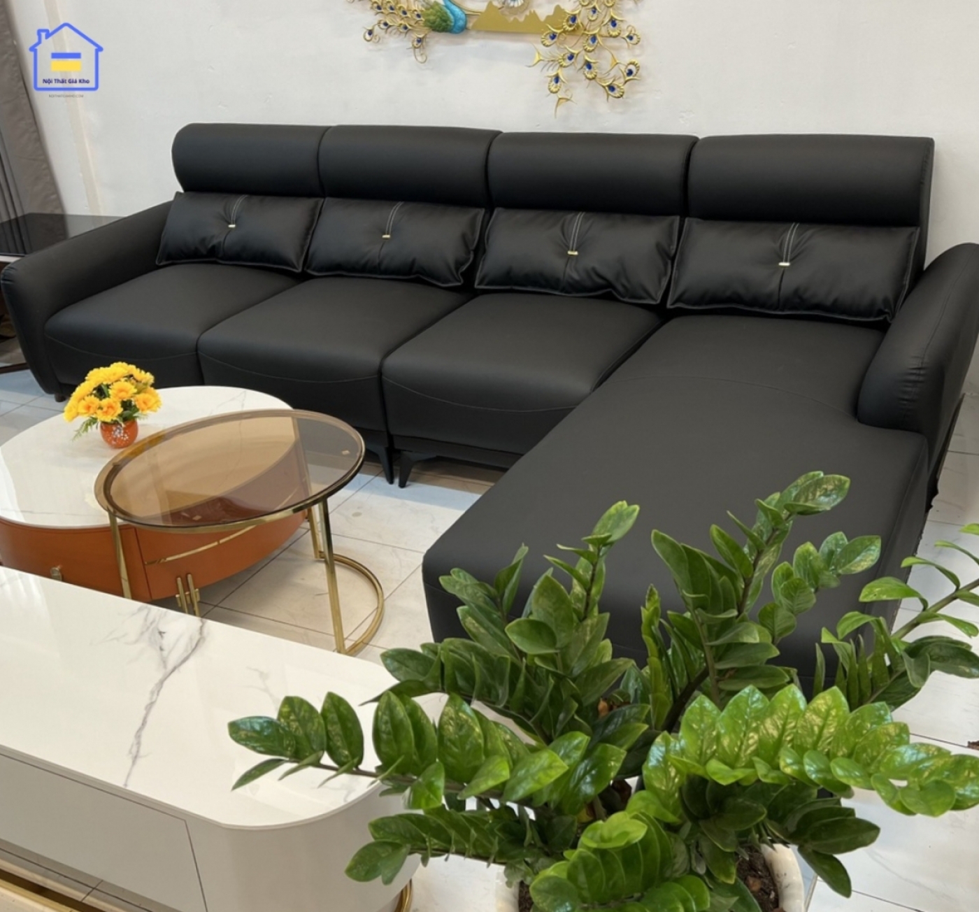 Bộ sofa góc L cao cấp 3mx1m8 tặng bàn trà