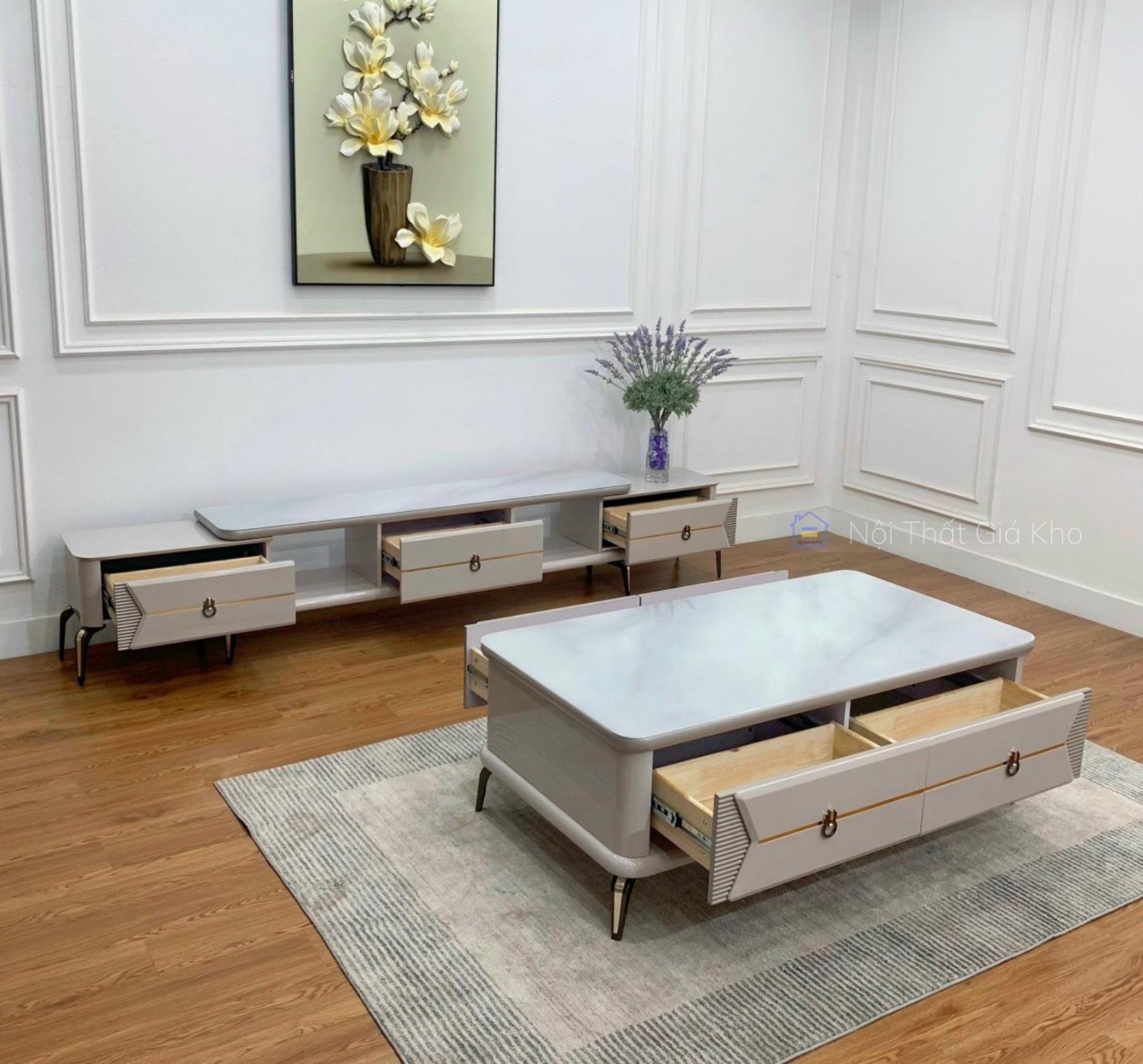 Combo bàn trà và kệ tivi đồng bộ