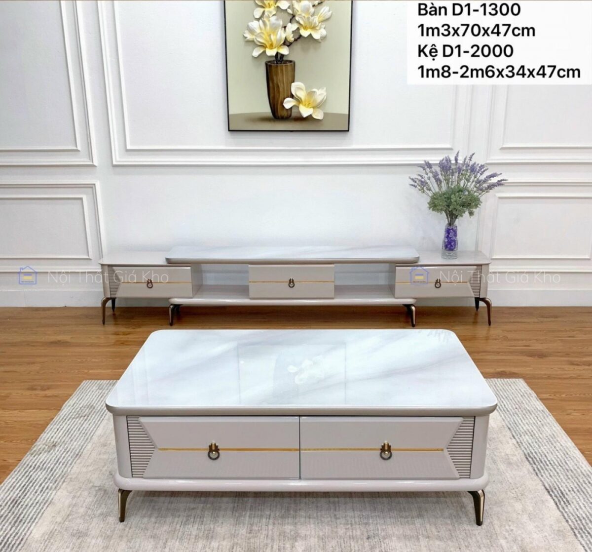 Combo bàn trà và kệ tivi đồng bộ