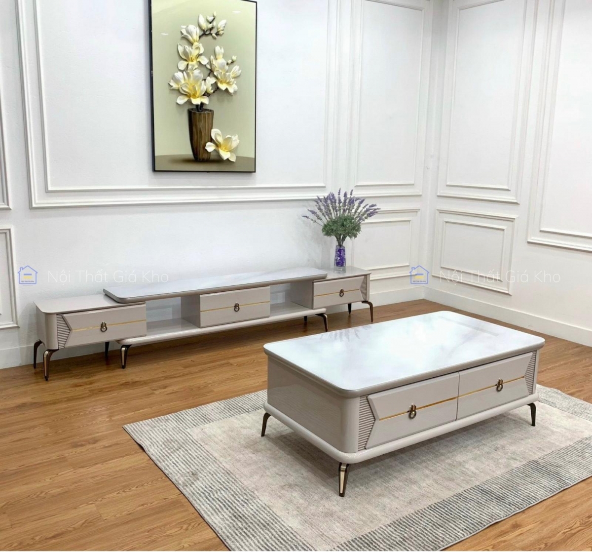 Combo bàn trà và kệ tivi đồng bộ