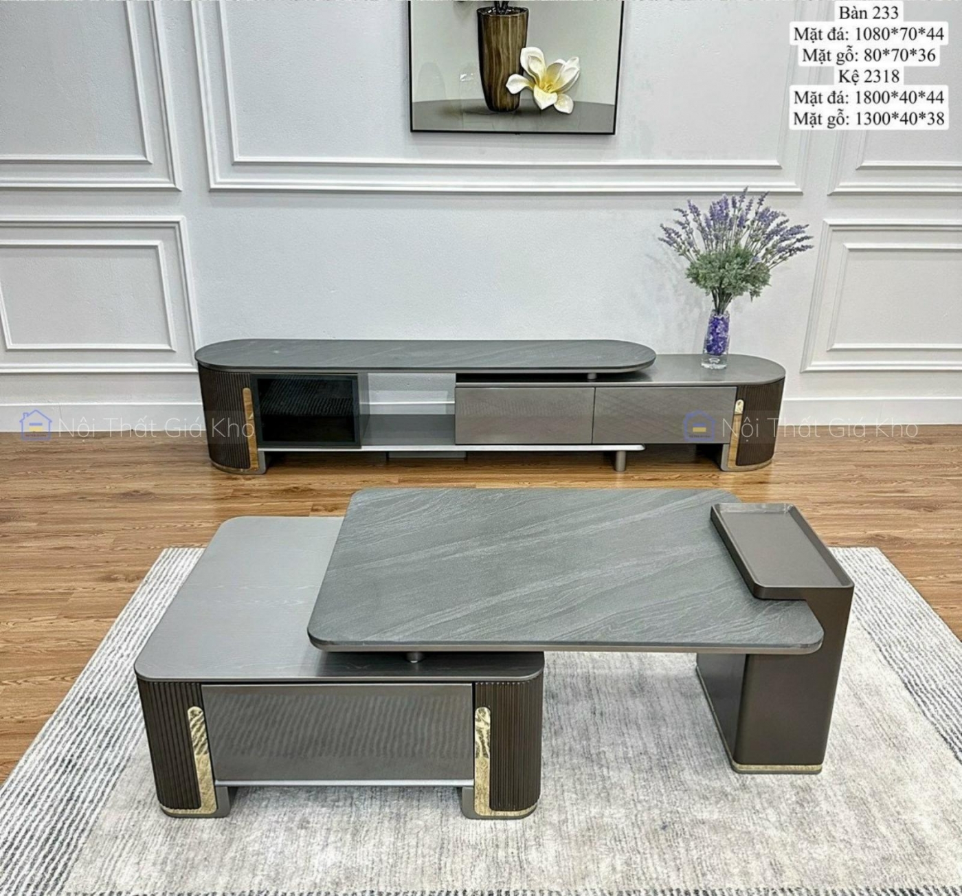 Combo bàn trà và kệ tivi hiện đại