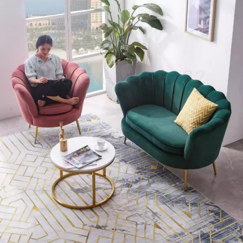 Ghế sofa đơn vỏ sò chân sắt mạ vàng
