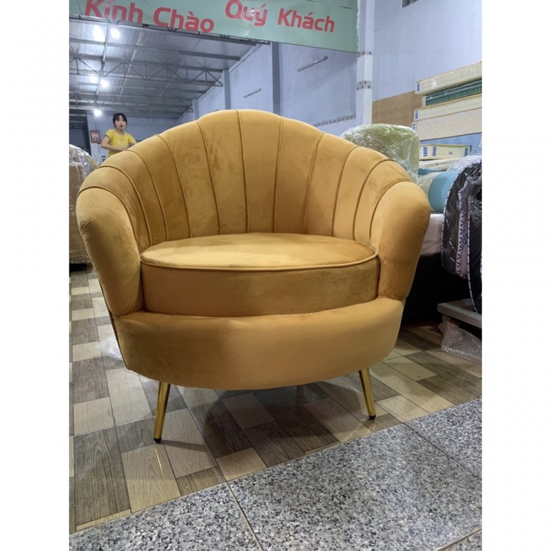 Ghế sofa đơn vỏ sò chân sắt mạ vàng