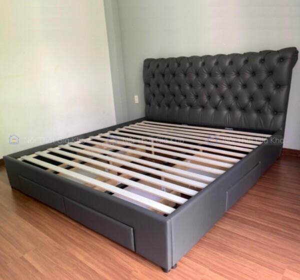 Giường bọc da hộc kéo Light Gray TL04