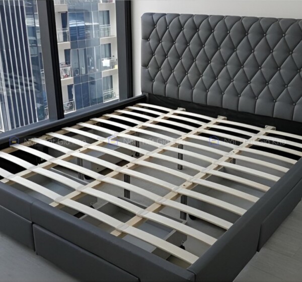 Giường bọc da hộc kéo Light Gray TL04