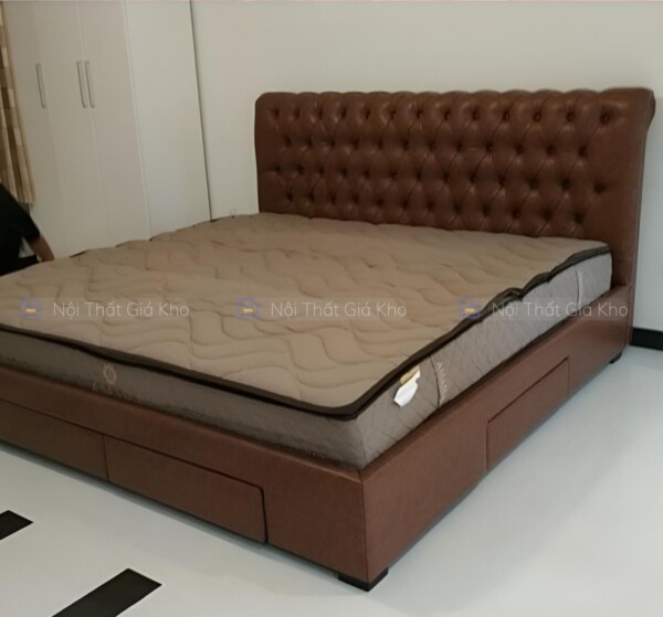 Giường bọc da hộc kéo Light Gray TL04