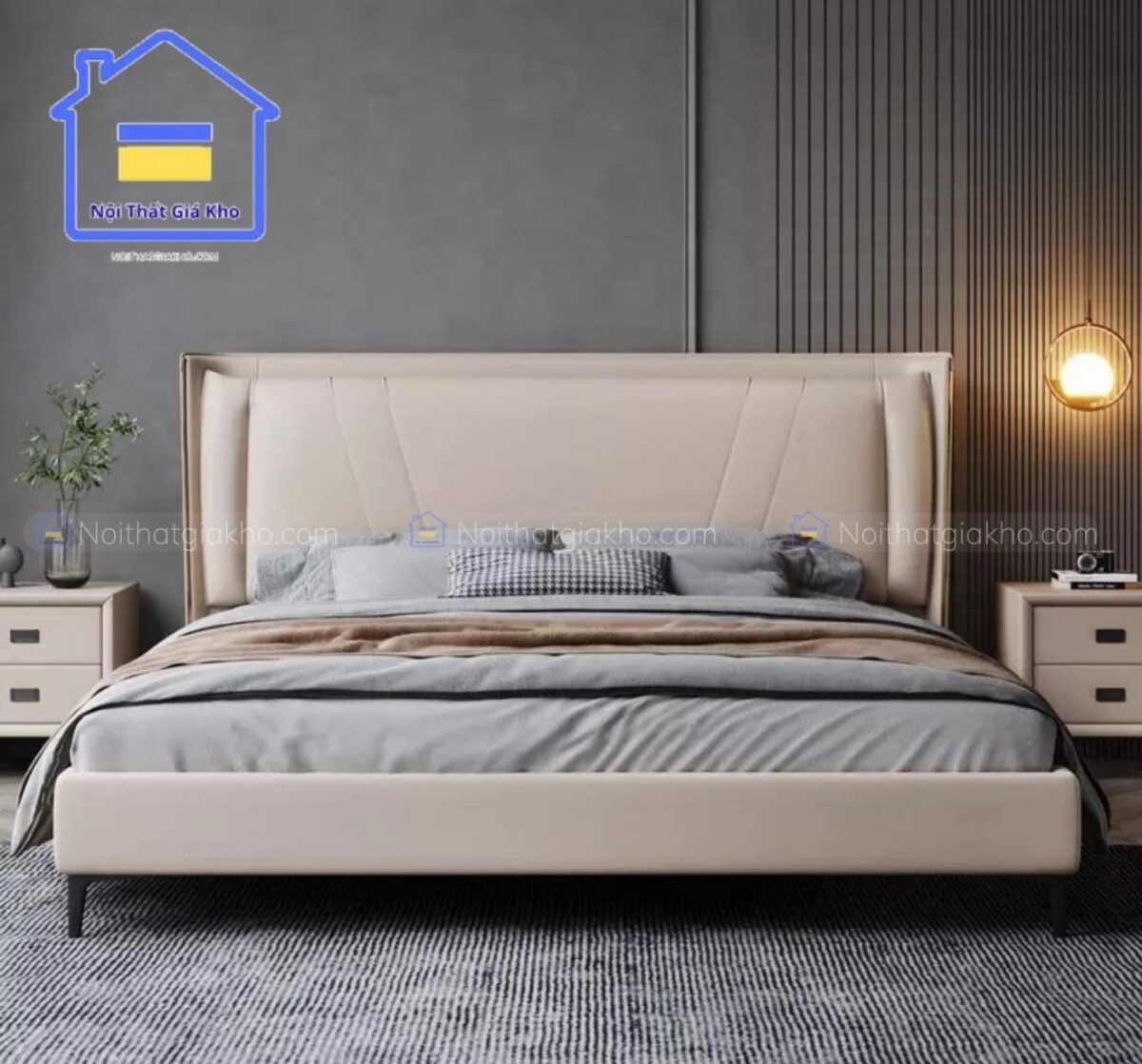 Giường bọc nệm da 1m6x2m, 1m8x2m
