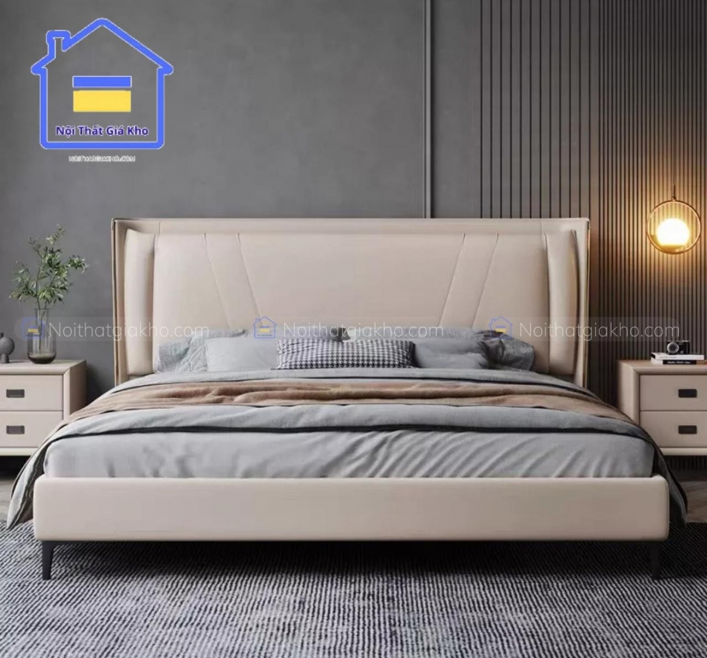 Giường bọc nệm da 1m6x2m, 1m8x2m