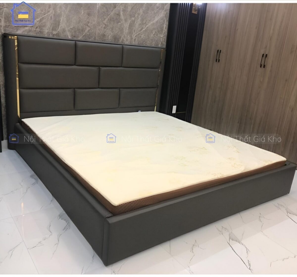 Giường bọc nệm da Adora 1m6x2m