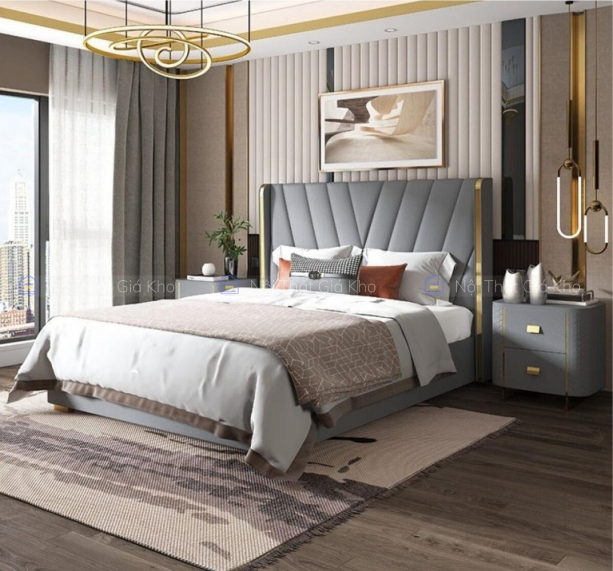 Giường bọc nệm da cao cấp