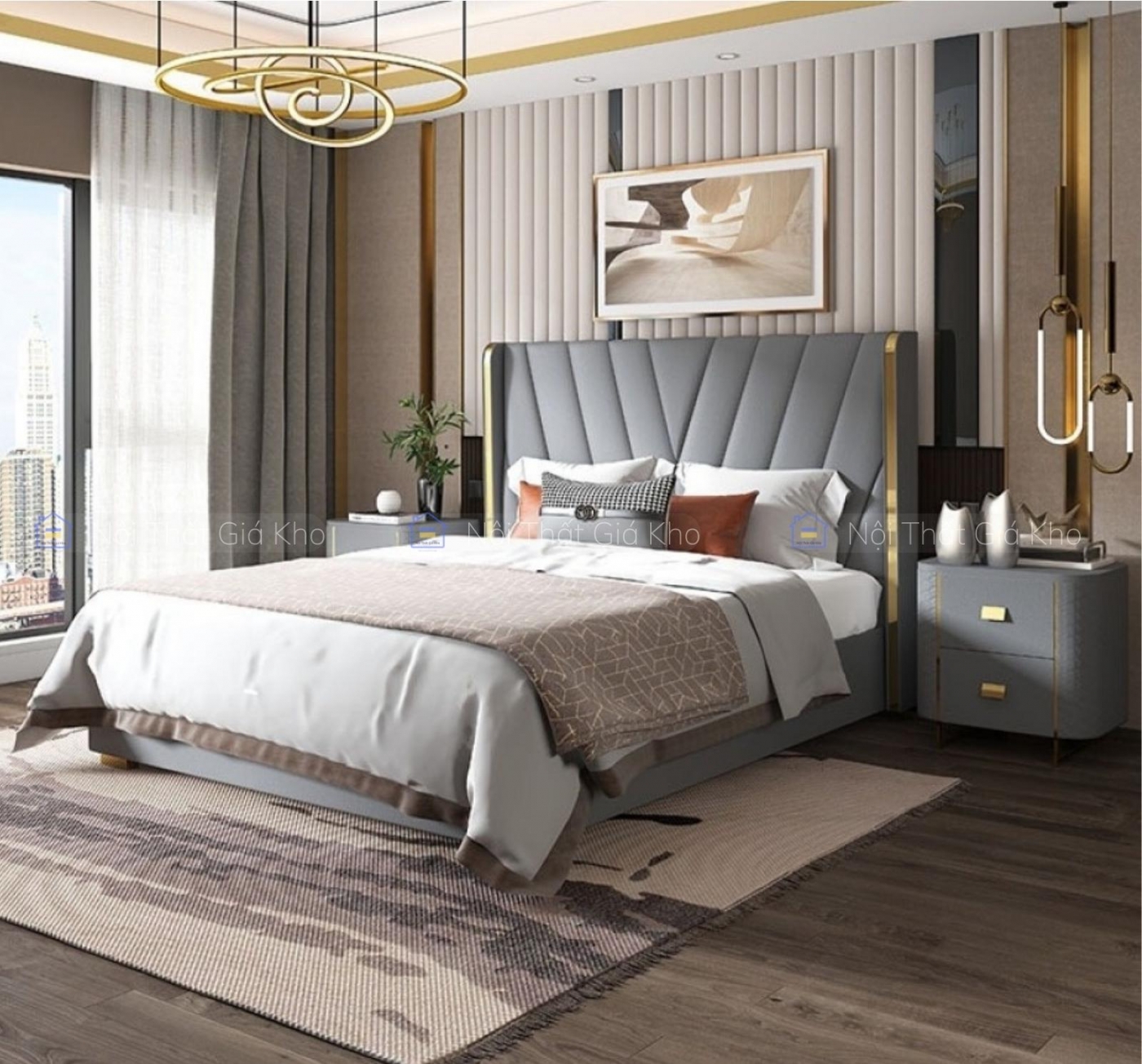 Giường bọc nệm da cao cấp