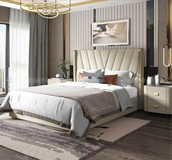 Giường bọc nệm da cao cấp