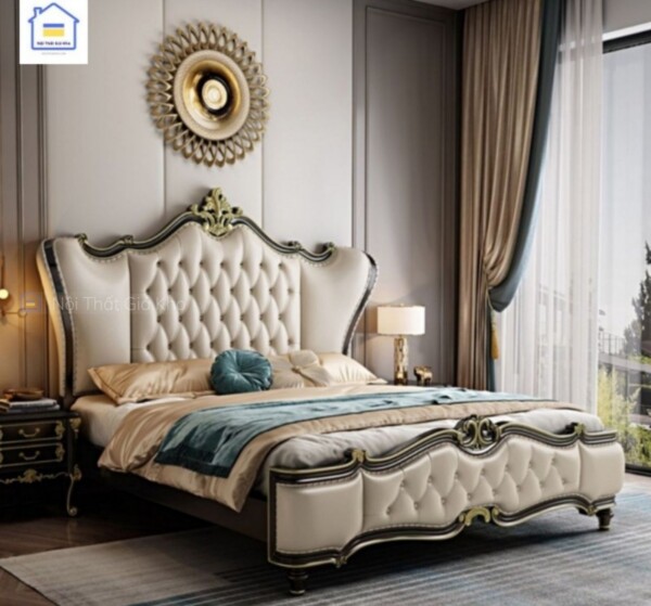 Giường bọc nệm hoàng gia GN01, Giường bọc nệm nhập khẩu cao cấp