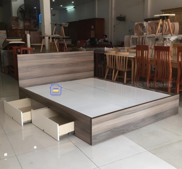 Giường gỗ công nghiệp MDF 2 hộc kéo