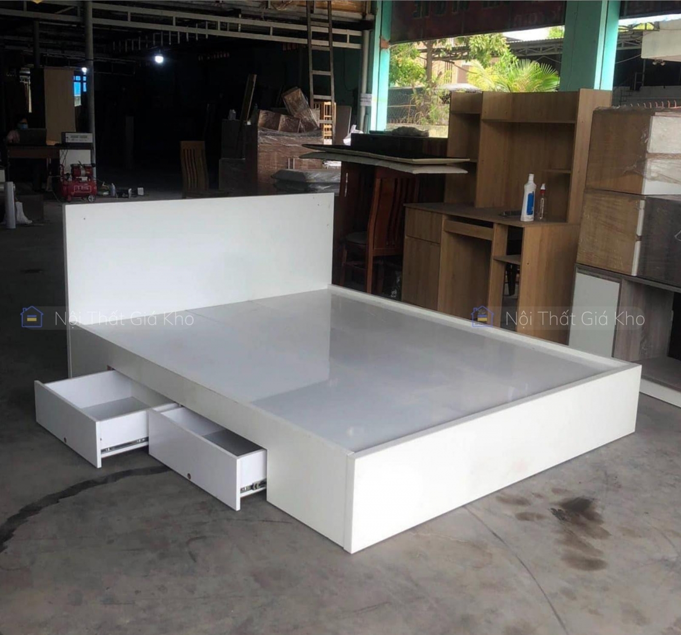 Giường gỗ công nghiệp MDF 2 hộc kéo