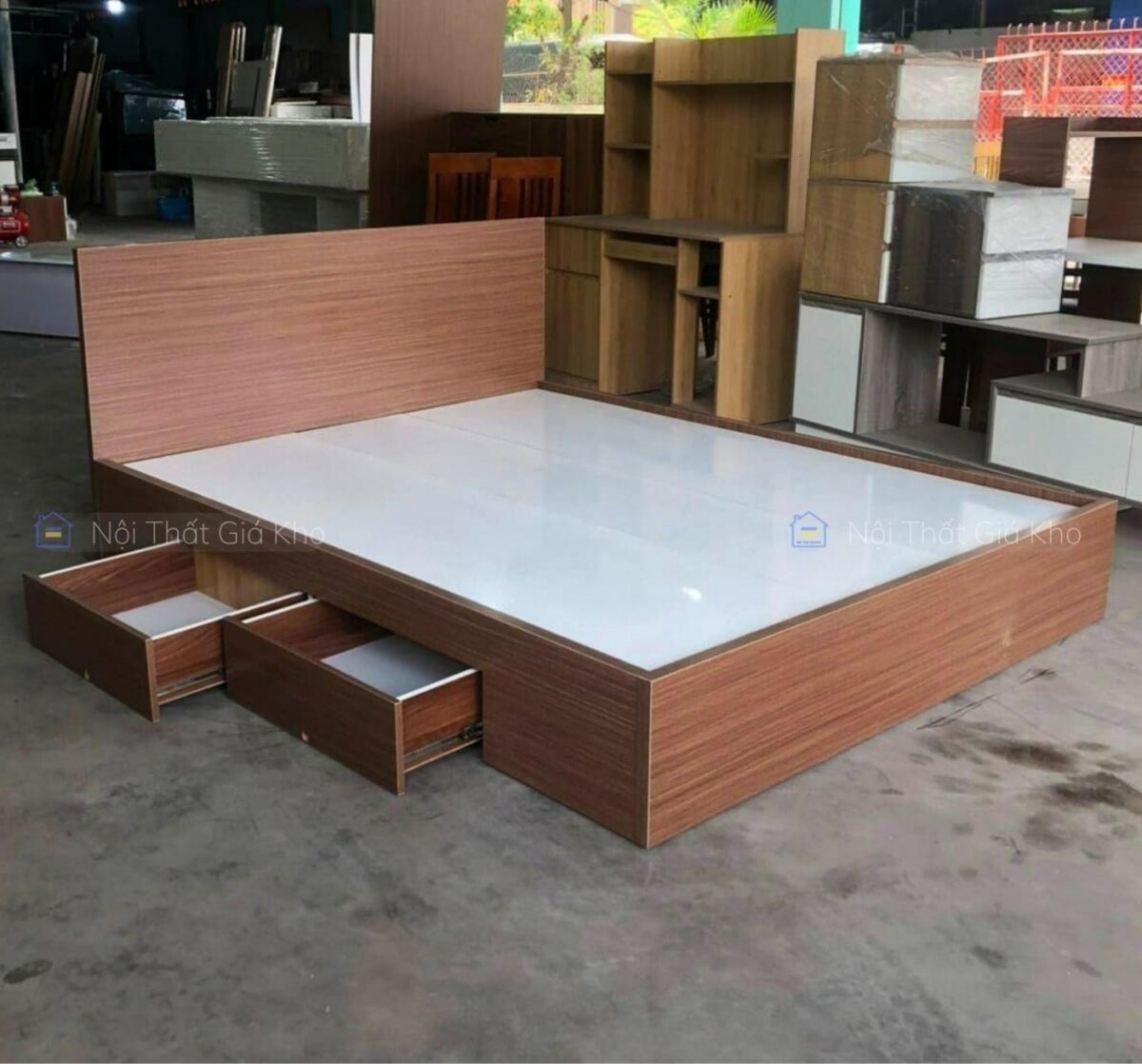 Giường gỗ công nghiệp MDF 2 hộc kéo